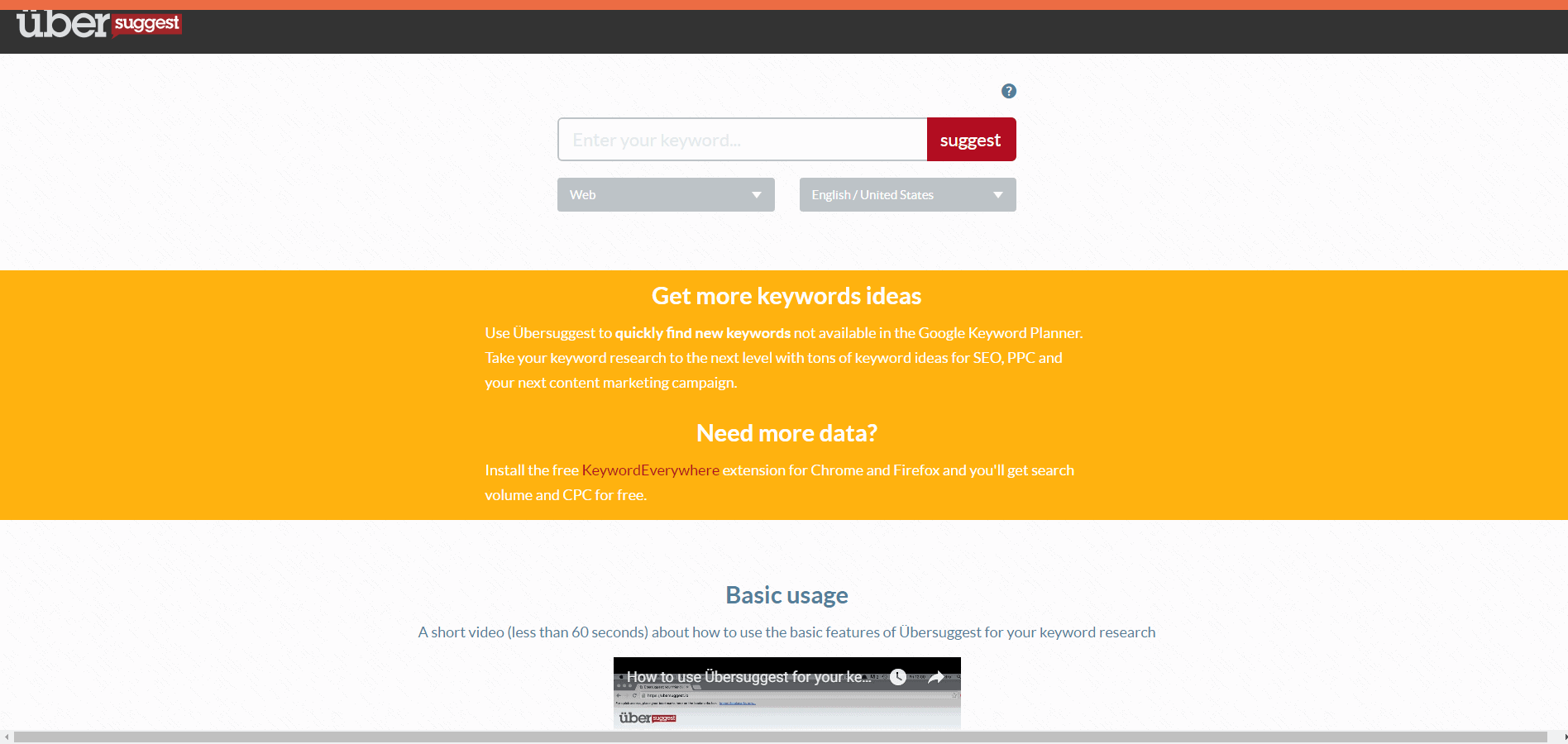 <p>Go to <a href="https://ubersuggest.io">ubersuggest.io</a> and enter a keyword.</p>